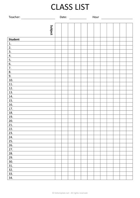 Class Checklist Template