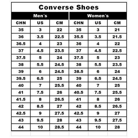 Converse Foot Size Chart