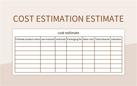 Cost Estimate Excel Template