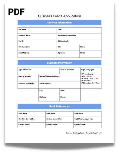 Credit Application For Business Template