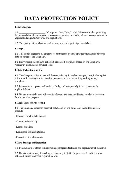 Data Protection And Privacy Policy Template