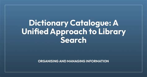 Dictionary Catalogue In Library Science
