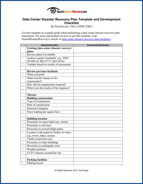 Disaster Recovery Plan Checklist Template