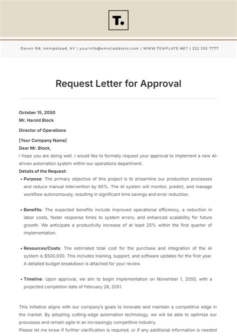 Email Template For Approval Request