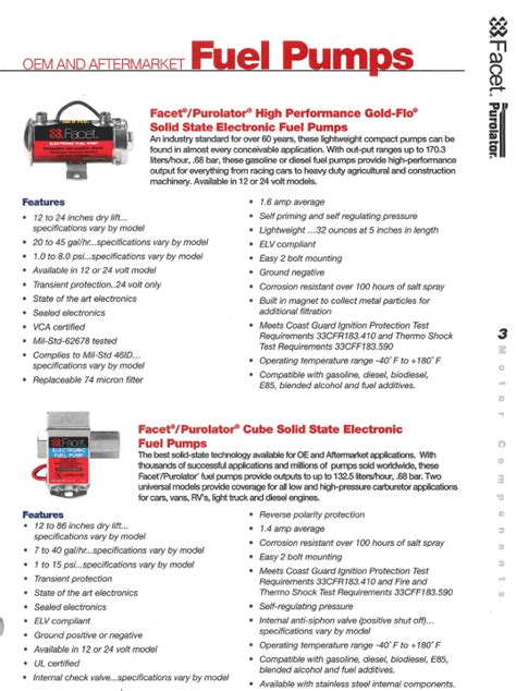 Facet Fuel Pump Catalogue