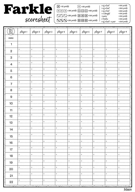 Farkle Score Card Printable