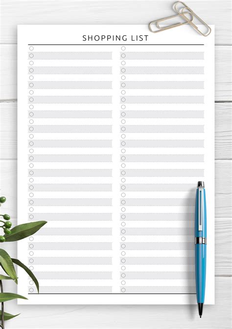 Free Shopping List Template
