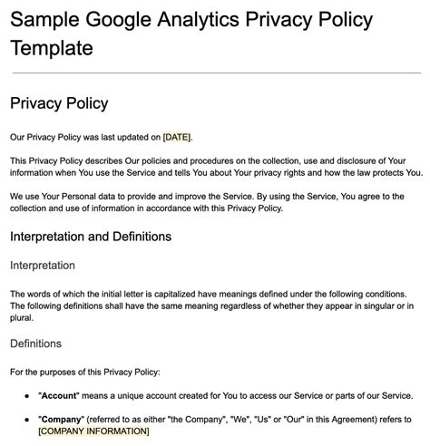 Google Analytics Privacy Policy Template Free