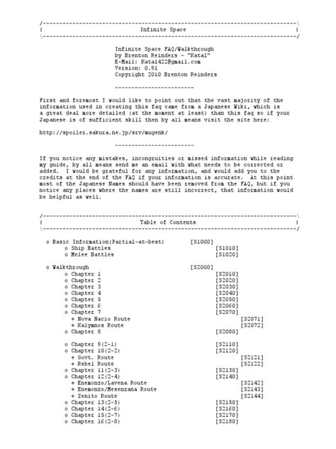 Infinite Space Walkthrough