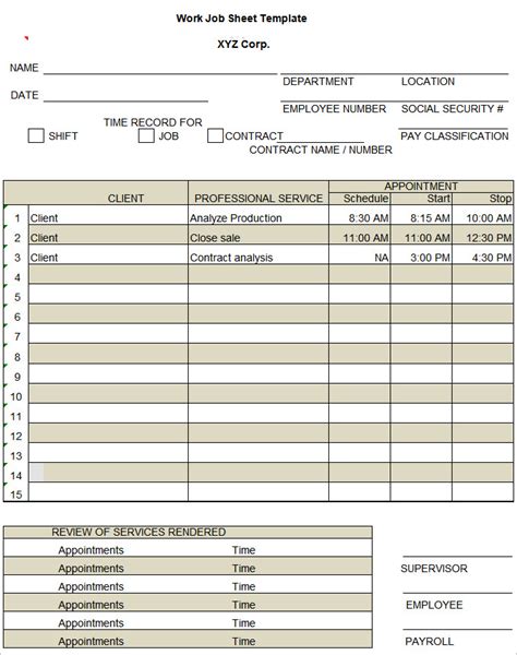 Job Sheets Template
