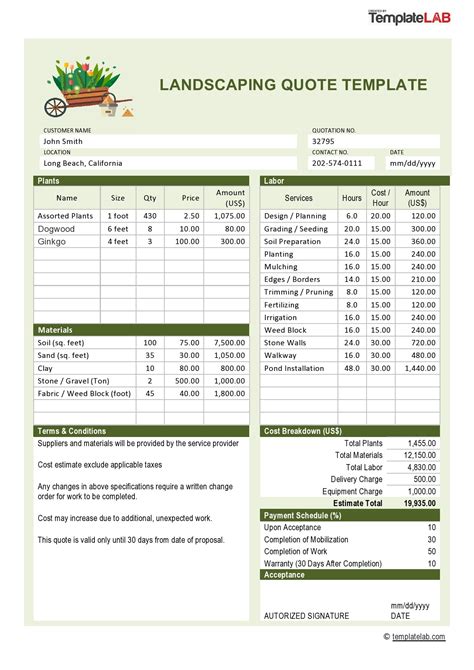 Landscaping Job Estimate Template
