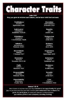 List Biblical Character Traits Chart