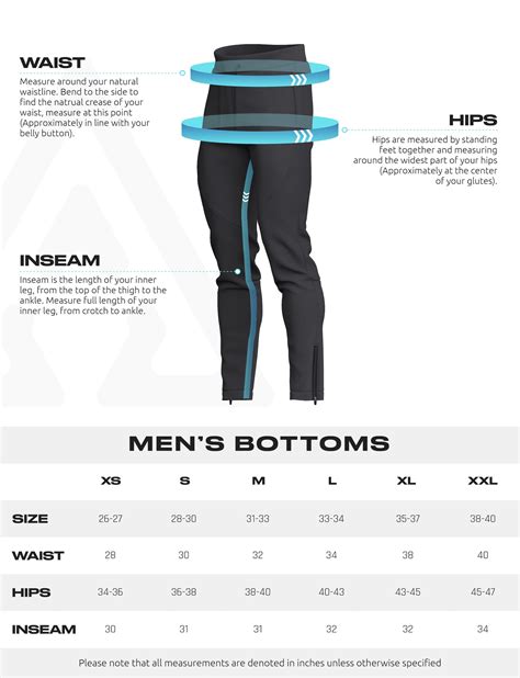 Men S Bottoms Size Chart