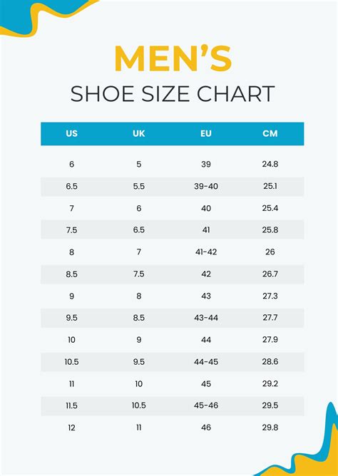 Men Shoes Number Chart