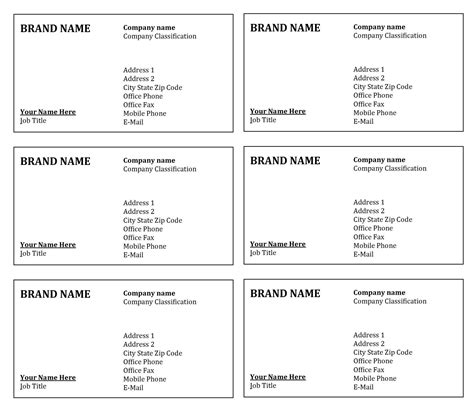 Name Card Word Template