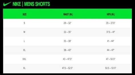 Nike Pro Shorts Size Chart