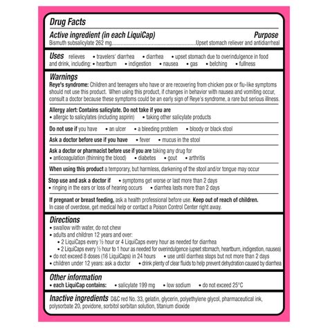 Pepto Bismol Tablet Dosage Chart