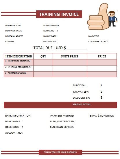 Personal Training Invoice Template
