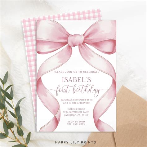 Pink Bow Invitation Template Free