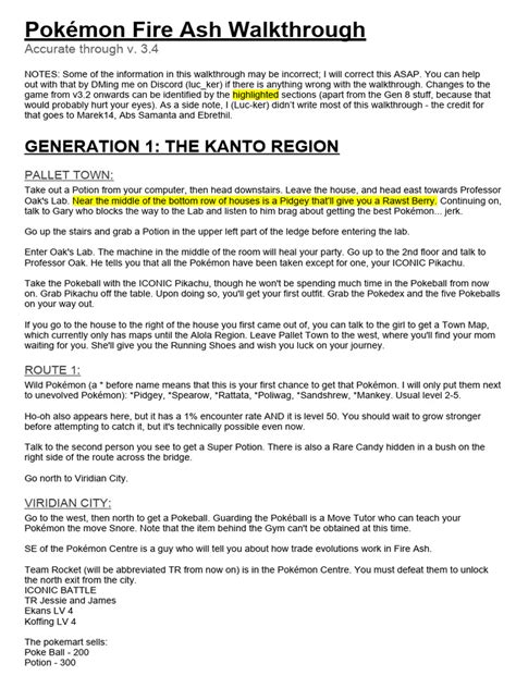 Pokemon Fire Ash Walkthrough Guide