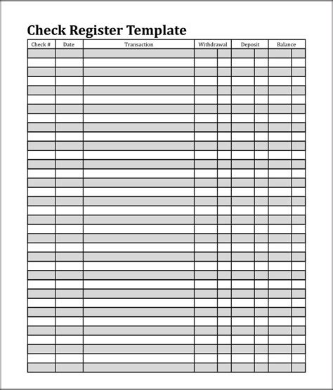 Printable Free Check Register