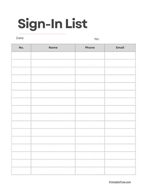 Printable Free Sign In Sheets