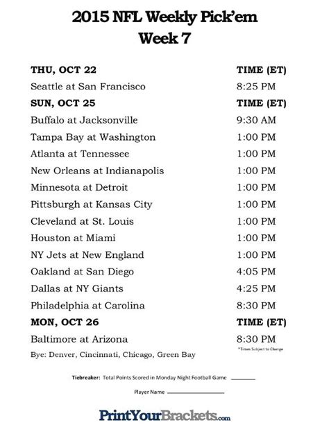 Printable Nfl Week 7 Schedule