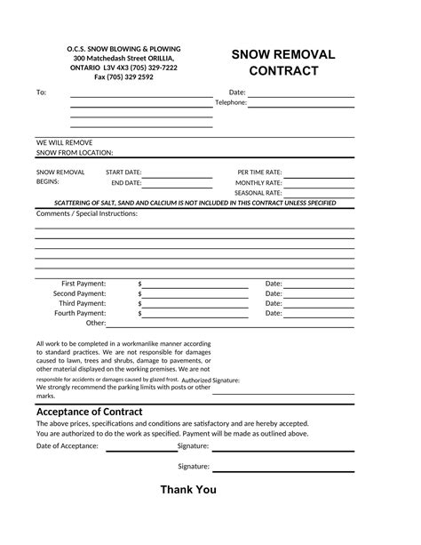Printable Snow Removal Contract