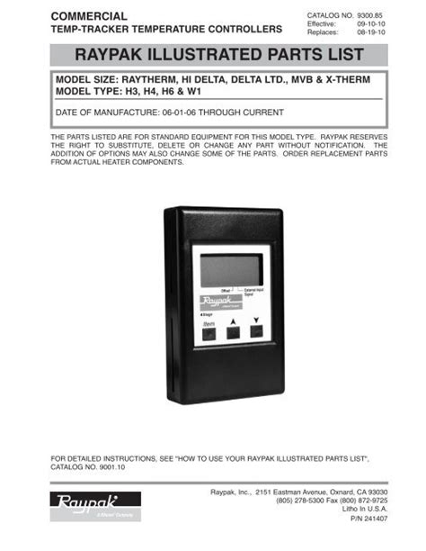 Raypak Parts Catalog