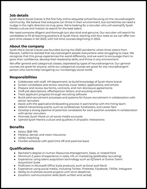 Recruiter Job Description Template