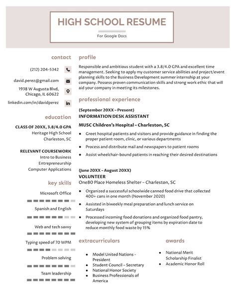 Resume Template Google Docs High School