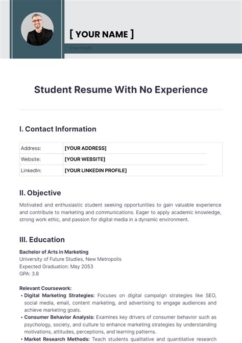Resume Template Student No Experience