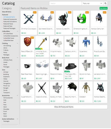 Roblox Catalog All Free Items