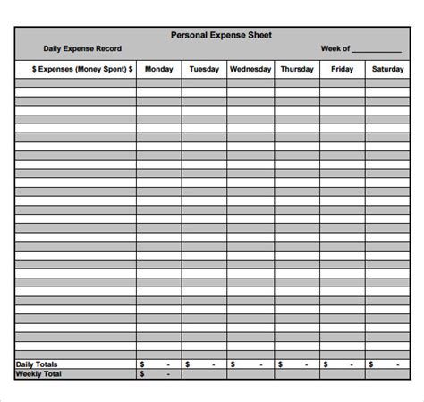 Sample Expense Sheet Template