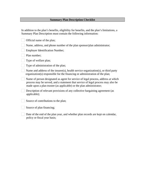 Sample Summary Plan Description Templates