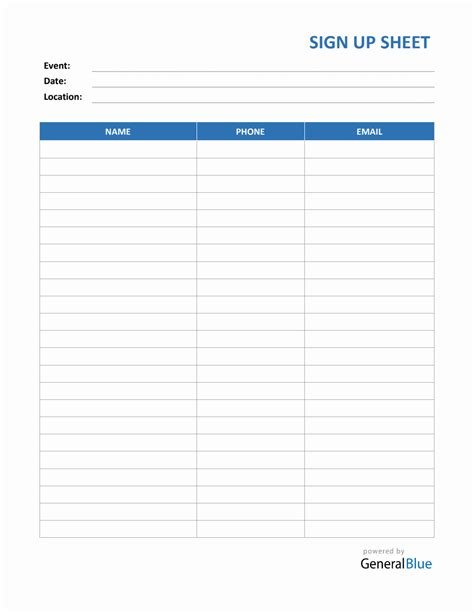 Sign Up Sheet Template Word