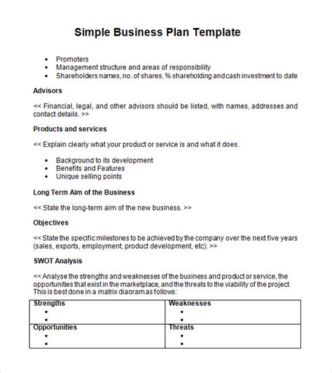 Simple Business Plan Template Word