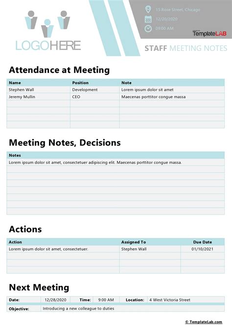Staff Meeting Notes Template