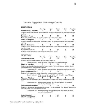 Student Engagement Walkthrough Checklist