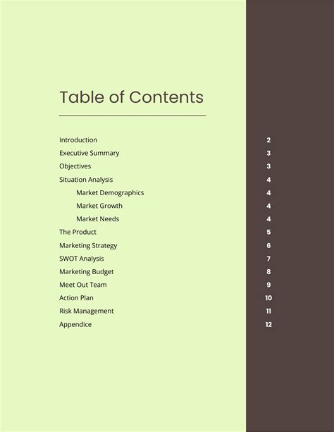 Template For Table Of Contents