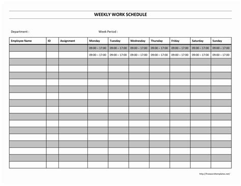 Template For Work Schedule Weekly