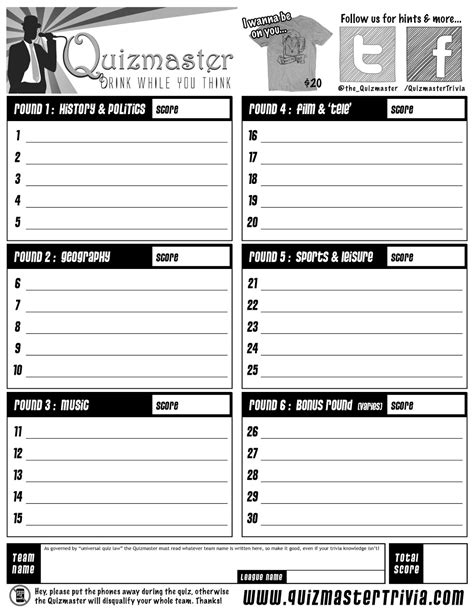 Trivia Answer Sheet Printable