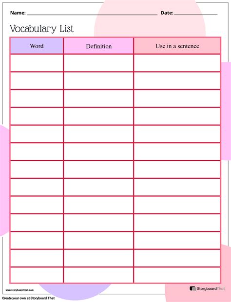 Vocabulary Templates Printable