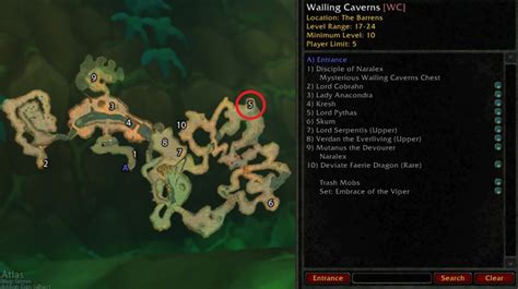 Wailing Caverns Walkthrough Map
