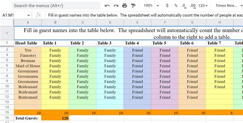 Wedding Seating Chart Spreadsheet