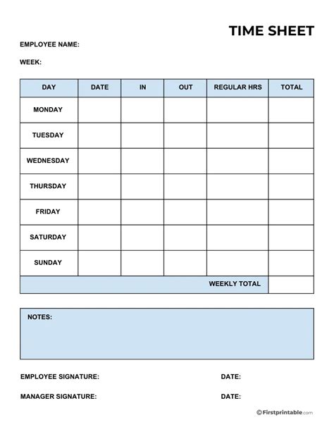Weekly Time Sheet Template Free