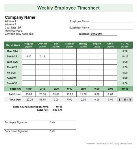 Weekly Timesheet Excel Template