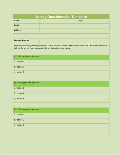 Word Template For Questionnaire